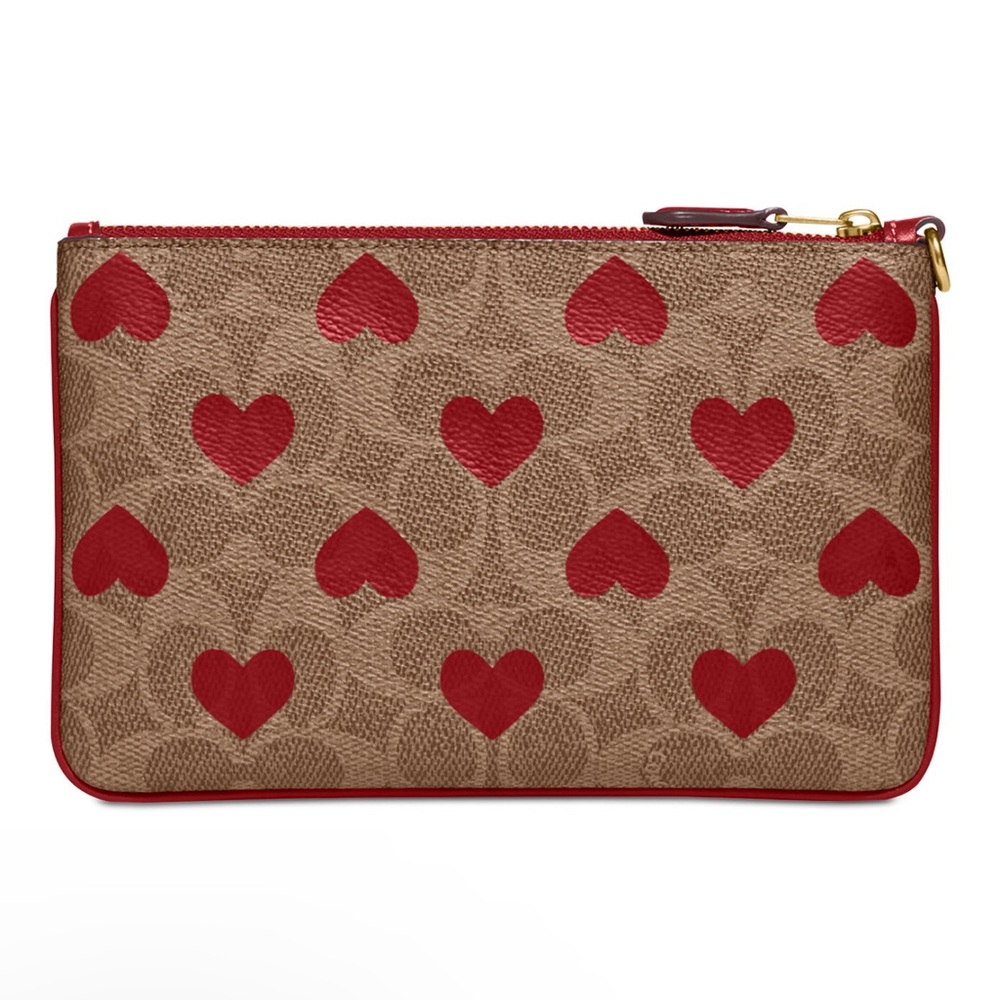 Coach Colorblock Signature Coated Canvas Small Wristlet with Heart Print
